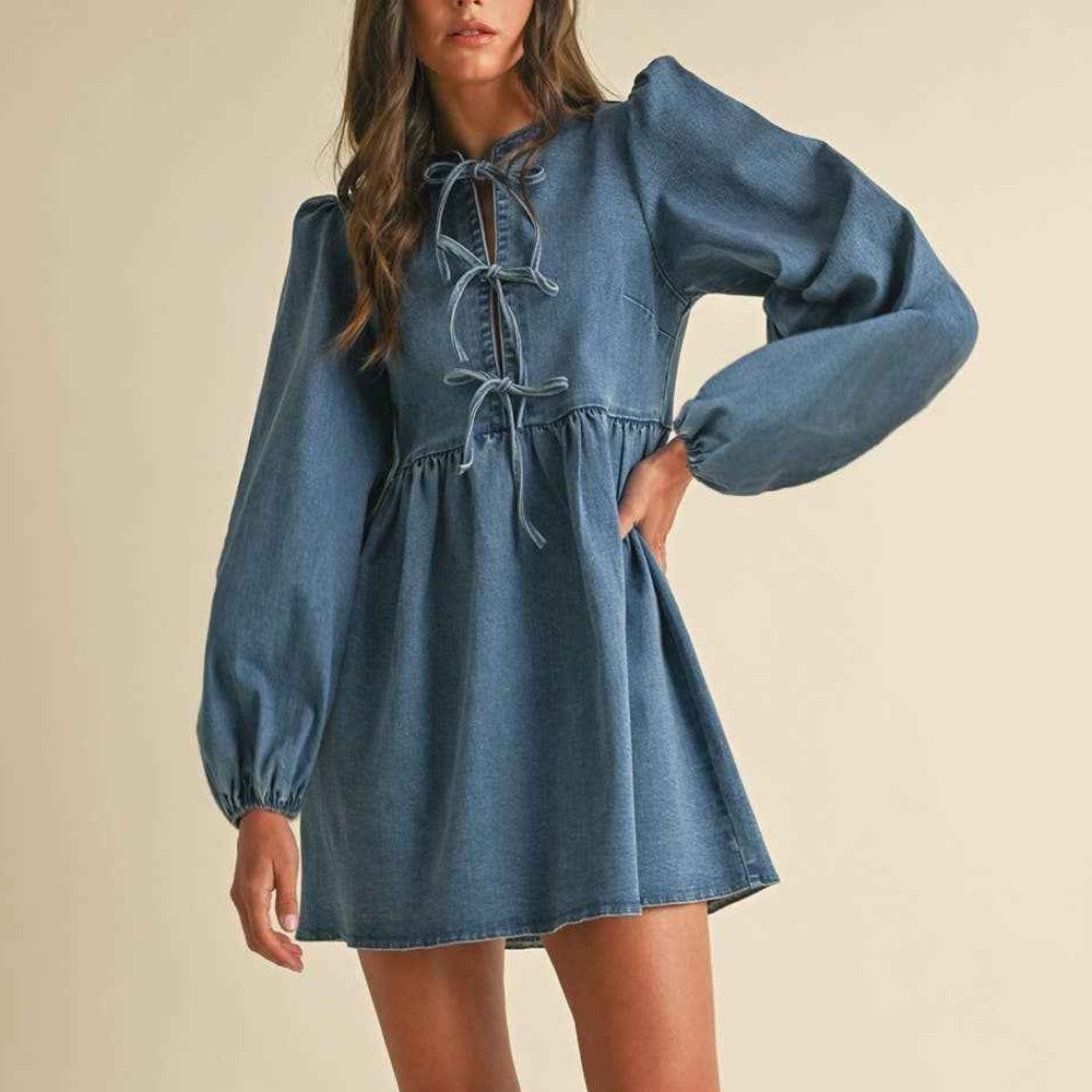 Blue Denim Lace-Up Dress